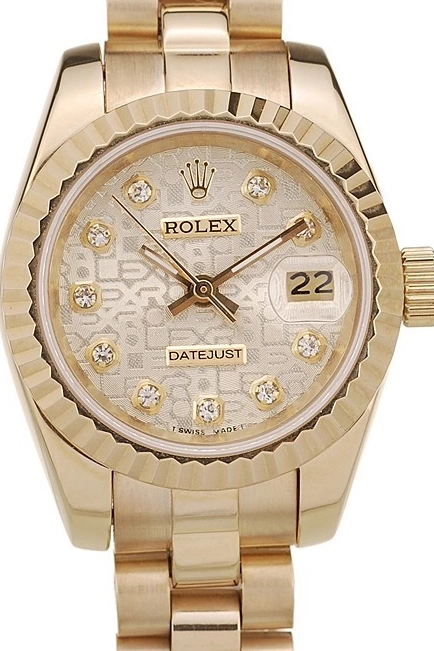 Aaa replica watch Pattern Gold DateJust Ribbed Dial Rolex Gold Bezel 0729